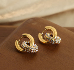 Titanium Steel Inlaid Zircon Double-Hoop Earrings