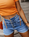 Button-Fly Denim Shorts with Pockets