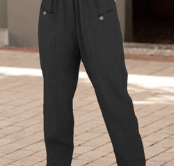 Button Detail Elastic Waist Pocket Pants