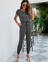 Drawstring Waist Short Sleeve Jogger Jumpsuit