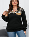 Plus Size Waffle-Knit Collared Neck Sweatshirt