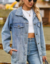 Buttoned Collared Neck Denim Jacket with Pockets