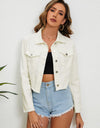 Collared Neck Raw Hem Denim Jacket