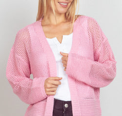 VERY J Eyelet Open Front Long Sleeve Cardigan