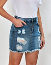 Distressed Raw Hem Denim Mini Skirt