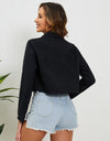 Collared Neck Raw Hem Denim Jacket