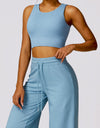 Round Neck Wide Strap Cropped Active Tank