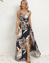 Slit Tied Printed Surplice Dress