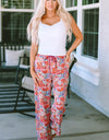 Printed Tie Waist Wide Leg Long Pants