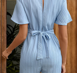 Perfee Tied V-Neck Short Sleeve Romper
