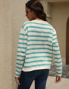 Striped Round Neck Button-Down Dropped Shoulder Cardigan