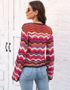 Striped Openwork Tied Cardigan