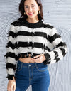 Striped Fringe Round Neck Sweater