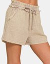 Zenana Washed Frayed Hem Drawstring Shorts