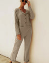 Buttoned Drop Shoulder Pocket Jumpsuit