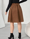 Plus Size Tied Decorative Button Paperbag Waist Skirt