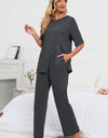 Slit Round Neck Top and Pants Lounge Set