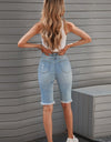 Distressed Raw Hem Denim Bermuda Shorts