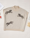 Animal Graphic Mock Neck Cap Sleeve Sweater