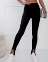 High Waist Ribbed Slit Leggings