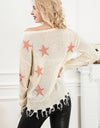 Star Fringe Round Neck Dropped Shoulder Sweater