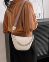 PU Leather Chain Trim Crossbody Bag