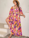 Plus Size Printed Tie Neck Maxi Dress