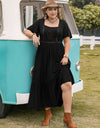 Plus Size Square Neck Short Sleeve Ruffle Hem Dress