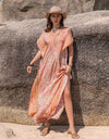 Printed Tie Neck Short Sleeve Dress