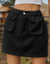 Pocketed Elastic Waist Denim Skirt