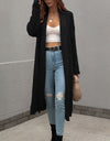 Waffle Knit Open Front Duster Cardigan With Pockets