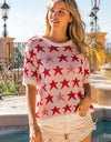 BiBi Star Pattern Round Neck Short Sleeve Knit Top