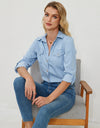 Pocketed Button Up Long Sleeve Denim Shirt