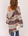 Full Size Striped Long Sleeve Openwork Cardigan