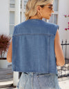 Pocketed Button Up Sleeveless Denim Jacket