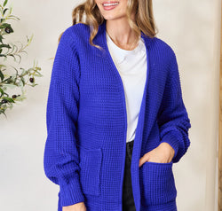 Zenana Full Size Waffle-Knit Open Front Cardigan