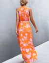 Printed Sleeveless Tie Waist Maxi Dress