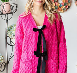 First Love Tie Closure Open Knit Cardigan
