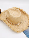 Raw Hem Wide Brim Raffia Hat