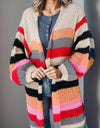 Striped Open Front Long Sleeve Cardigan