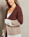 Woven Right Color Block Open Front Rib-Knit Longline Cardigan