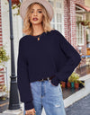 Round Neck Drop Shoulder Long Sleeve Sweater