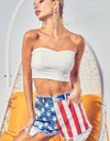 BiBi US Flag Theme Bleached Denim Shorts