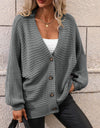 Button Down Horizontal-Ribbing Longline Cardigan