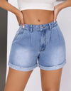 Rolled Hem Mid-Rise Waist Denim Shorts