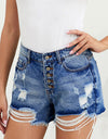 Distressed Button Fly Denim Shorts