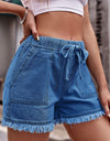 Drawstring Raw Hem Denim Shorts