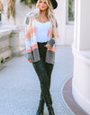 Color Block Open Front Slit Cardigan