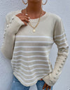 Angel Wings Striped Decorative Button Knit Top