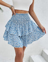 Smocked Layered Printed Mini Skirt